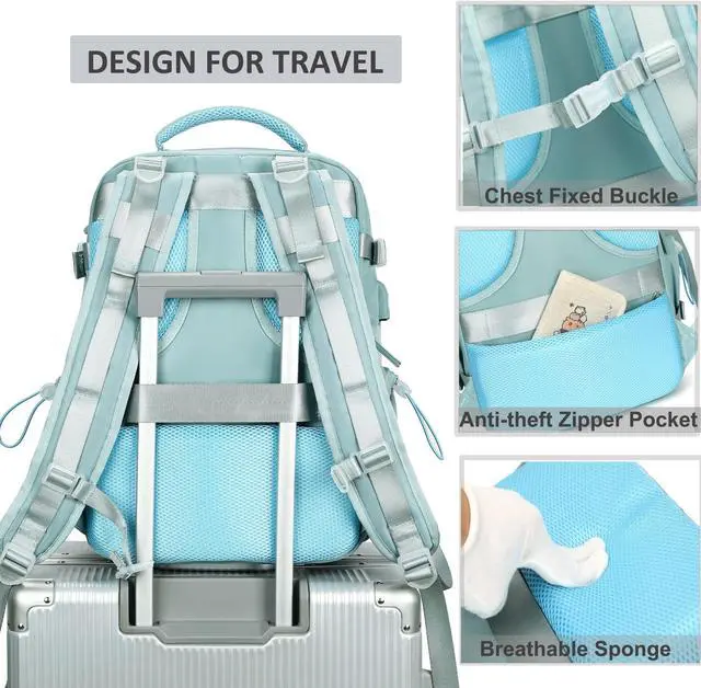 Alt view image 5 of 5 - Travel Backpack for Women Men 15.6 Inch Laptop Backpacks with USB Port Carry on Bag Airline Approved Large College School Bookbags Waterproof Work Business Sport Rucksack Casual Daypack (Green)