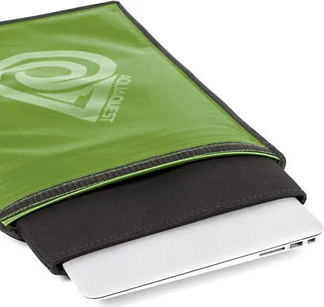Alt view image 5 of 5 - AquaQuest Storm 100% Waterproof Laptop Sleeve  Lightweight Ripstop Nylon Case, Welded Seams and Removable 5 mm Neoprene Liner  11 in  Green  Fits up to 12 × 9.75 in