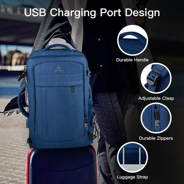 Alt view image 4 of 5 - AREYTECO Large Travel Laptop Backpack for Men, 50L Carry On Backpack Flight Approved, Expandable Laptop Bag Water Resistant Overnight Weekender Gym Daypack Traveling Backpack, Traveler Gifts, Blue