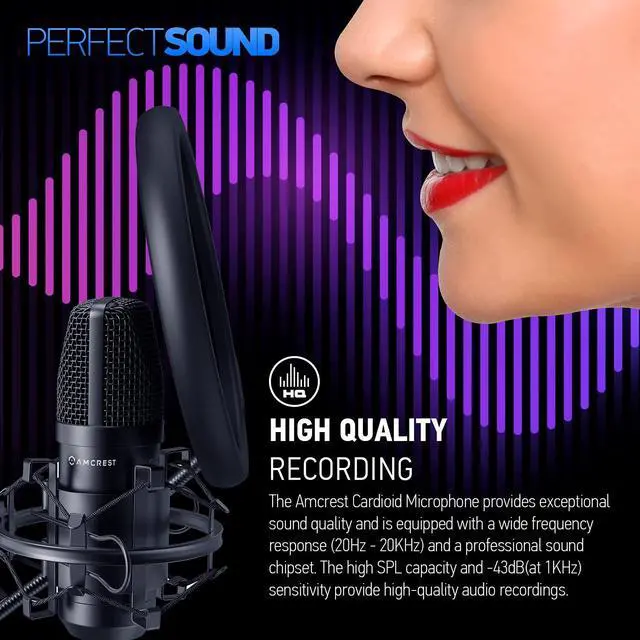 Alt view image 3 of 5 - Amcrest Podcast Microphone for Streaming, Voice Recording, Gaming, Conferences, Meetings - Included Pop-Filter, Shock Mount, & Adjustable Heavy Metal Stand, USB AM430-PS