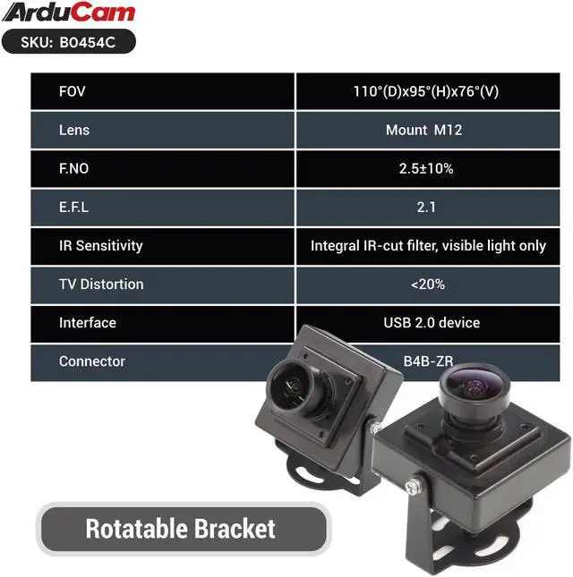 Alt view image 5 of 5 - Arducam OV5648 USB Camera Module, 5MP Webcam, 110°(D) Wide Angle Manual Focus USB Camera for Windows, Linux, Android, and Mac OS
