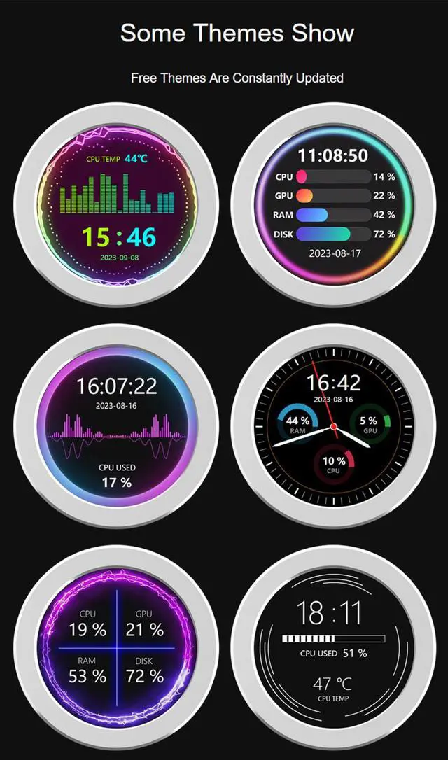Alt view image 3 of 5 - 2.1inch USB Monitor 480×480 Pixel-Water Cooler Screen/PC Case Secondary Screen/Desktop RGB Ambient Screen, with Music Spectrum Analysis Function, Various Data Monitoring, CNC Metal Case, Silver