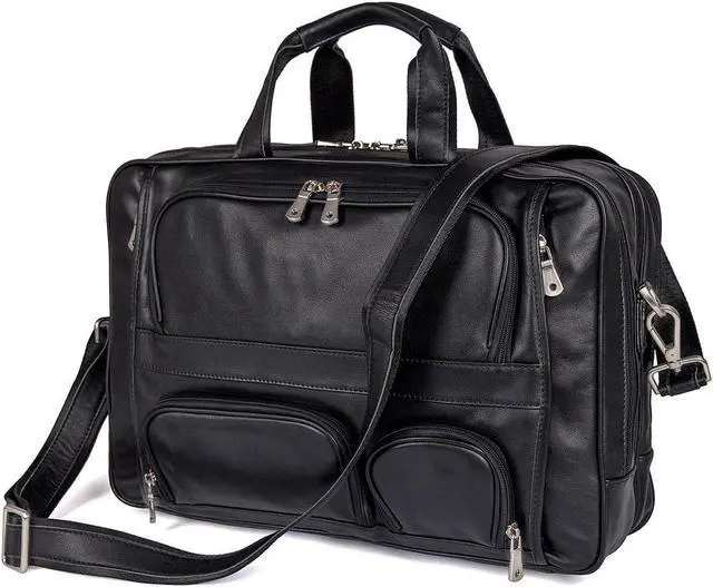 Main image of Augus Leather Briefcase Business Travel Genuine Leather Duffel Bags for Men Laptop Bag fits 17 inches Laptop With YKK Zipper