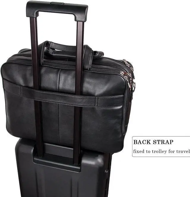 Alt view image 3 of 5 - Augus Leather Briefcase Business Travel Genuine Leather Duffel Bags for Men Laptop Bag fits 17 inches Laptop With YKK Zipper