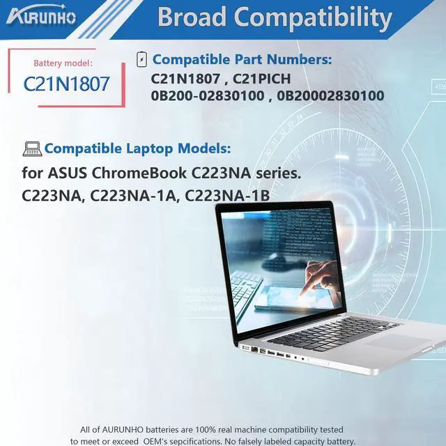 Alt view image 5 of 5 - AURUNHO C21N1807 Laptop Battery Replacement for ASUS CX22NA C223NA C223NA-1A C223NA-1B C223NA-DH02 C223NA-GJ0025 VivoBook E12 E203NA E203NA-FD020TS E203NA-FD048T E203NA-FD088T E203NA-FD026T C21PiCH