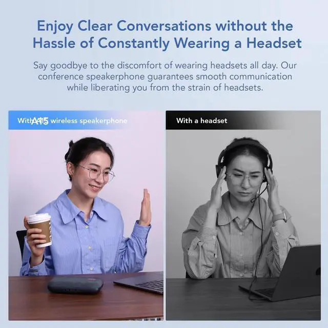 Alt view image 2 of 5 - NUROUM A15 Conference Speaker and Microphone, Portable&Scalable Bluetooth Wireless Speakerphone, 360° Voice Pickup, Daisy Chian for Calls/Computer/PC/Laptop/Desktop via Bluetooth/Dongle/USB-A/C Blue
