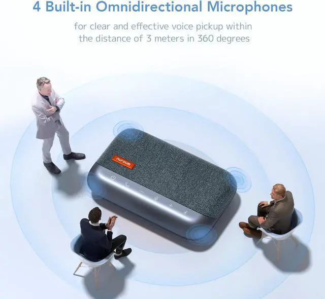 Alt view image 4 of 5 - NUROUM A15 Conference Speaker and Microphone, Portable&Scalable Bluetooth Wireless Speakerphone, 360° Voice Pickup, Daisy Chian for Calls/Computer/PC/Laptop/Desktop via Bluetooth/Dongle/USB-A/C Blue