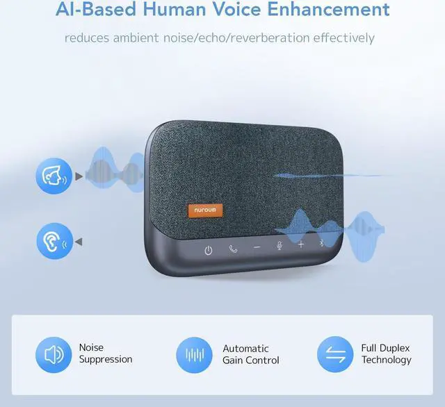 Alt view image 5 of 5 - NUROUM A15 Conference Speaker and Microphone, Portable&Scalable Bluetooth Wireless Speakerphone, 360° Voice Pickup, Daisy Chian for Calls/Computer/PC/Laptop/Desktop via Bluetooth/Dongle/USB-A/C Blue