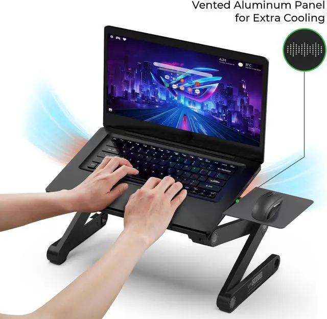 Alt view image 3 of 5 - Uncaged Ergonomics WorkEZ Adjustable Laptop Stand for Desk, Laptop Stand Adjustable Height, Foldable Aluminum Cooling Computer Holder & Riser for Desk Bed, Black, XL