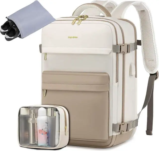 Main image of bagswan Travel Backpack for Women, TSA Carry On Backpack Flight Approved Luggage, 35L Water Resistant Personal Item Daypack Large Weekender Bag fit 17 inch Laptop with Toiletry & Shoe Bag, Beige