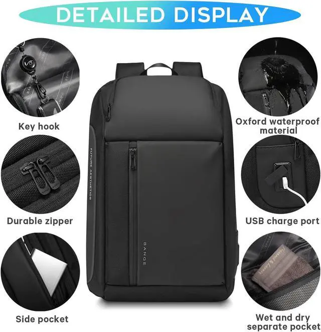 Alt view image 5 of 5 - BANGE Travel Backpacks, Overnight Laptop Carry-On Backpack for Airplanes, Waterproof 15.6 inch Laptop Backpack for Men and Women