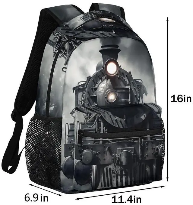 Alt view image 2 of 5 - Bardic Vintage Locomotive Train Kids Backpack for Boys Girls, 16 Inch School Backpack Retro Train Elementary School Bag Students Bookbags Travel Laptop Backpacks Casual Daypack