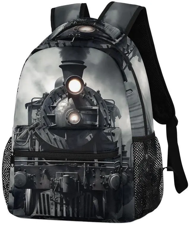 Alt view image 3 of 5 - Bardic Vintage Locomotive Train Kids Backpack for Boys Girls, 16 Inch School Backpack Retro Train Elementary School Bag Students Bookbags Travel Laptop Backpacks Casual Daypack