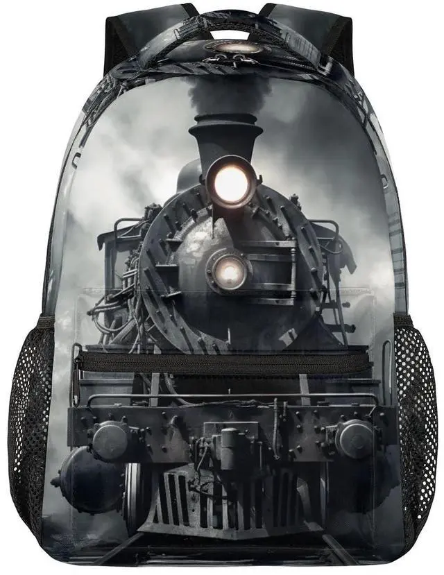 Alt view image 4 of 5 - Bardic Vintage Locomotive Train Kids Backpack for Boys Girls, 16 Inch School Backpack Retro Train Elementary School Bag Students Bookbags Travel Laptop Backpacks Casual Daypack