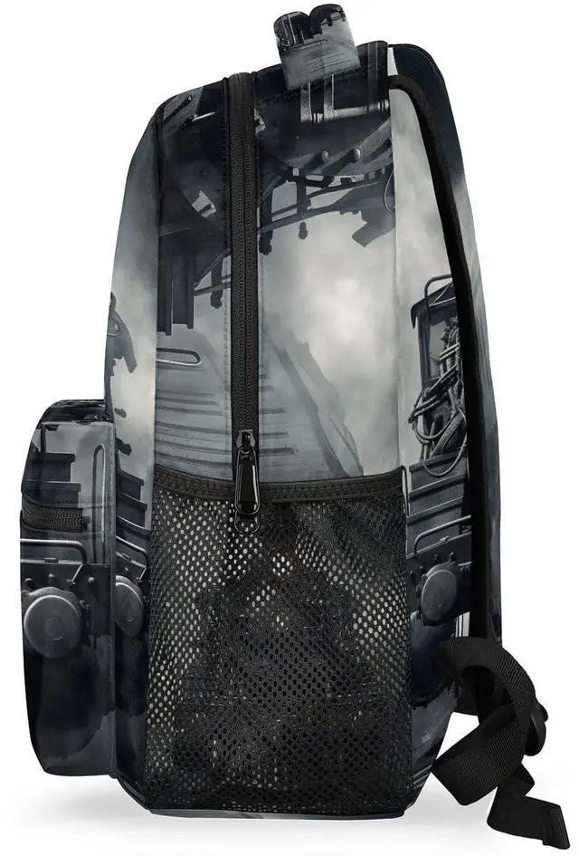 Alt view image 5 of 5 - Bardic Vintage Locomotive Train Kids Backpack for Boys Girls, 16 Inch School Backpack Retro Train Elementary School Bag Students Bookbags Travel Laptop Backpacks Casual Daypack