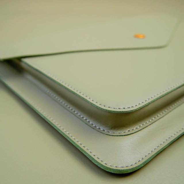 Alt view image 4 of 5 - Benfan Leather Laptop Sleeve Compatible with New 14 inch MacBook Pro A2992/2918 M3 A2779/A2442,Old MacBook Air 13 A1466 A1369, Old MacBook Pro 13 A1502 A1425, Surface Laptop 13.5 Color Grey Green