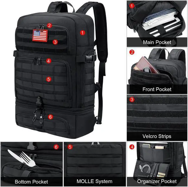Alt view image 3 of 5 - BERTASCHE Lunch Backpack for Men, 17 inch Laptop Backpack for Work Travel Camping Tactical Molle Daypack, Black