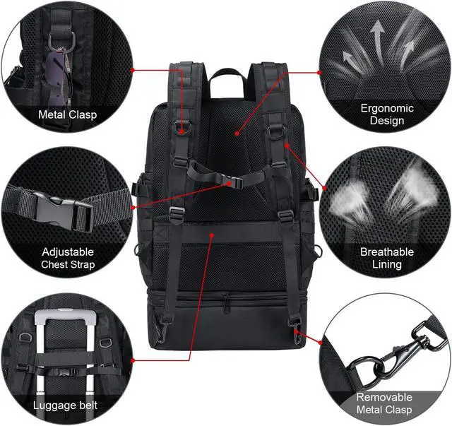 Alt view image 4 of 5 - BERTASCHE Lunch Backpack for Men, 17 inch Laptop Backpack for Work Travel Camping Tactical Molle Daypack, Black