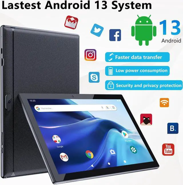Alt view image 2 of 5 - Android Tablet 10 inch 2 in 1 Tablets with Keyboard Case Mouse Stylus, 12GB RAM 128GB ROM 1TB Expand, Quad-Core 2.0GHz CPU Tablet PC, 5G WiFi 6 BT 5.0, 8MP Camera, Google Certified Tableta