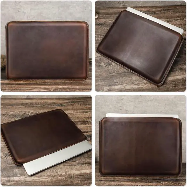 Alt view image 2 of 5 - CataPurus Top Grain Leather 16.2" Slim PC Sleeve Case, Solid Vintage Design, Handmade, Compatible with MacBook Pro 16.2" A2485 M1 Max 15" Touch Bar A2141 A1707 Pro 16" Touch ID A1990, Coffee 16.2 Inch