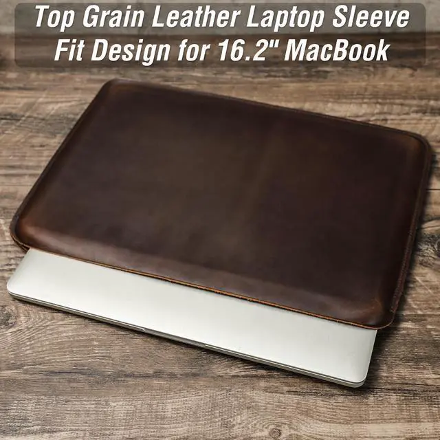 Alt view image 4 of 5 - CataPurus Top Grain Leather 16.2" Slim PC Sleeve Case, Solid Vintage Design, Handmade, Compatible with MacBook Pro 16.2" A2485 M1 Max 15" Touch Bar A2141 A1707 Pro 16" Touch ID A1990, Coffee 16.2 Inch