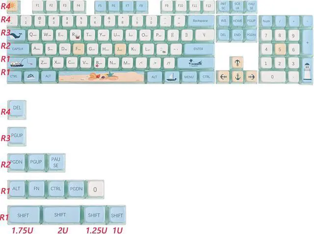 Alt view image 4 of 5 - Colorful Summer Blue ASA Custom keycaps 118 Keys Double-Shot Key Cap Set for Cherry/Gateron MX switches 60 Percent / 64/61 Gaming Mechanical Keyboard(Colorful Summer Blue)