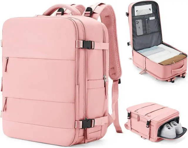 Main image of coowoz Large Travel Backpack Carry On for Women Man Gym Backpacks with Laptop Compartment Mochila de Viaje Teacher Personal Item Backpack Rucksack Airplane Accessories Must Haves Pink