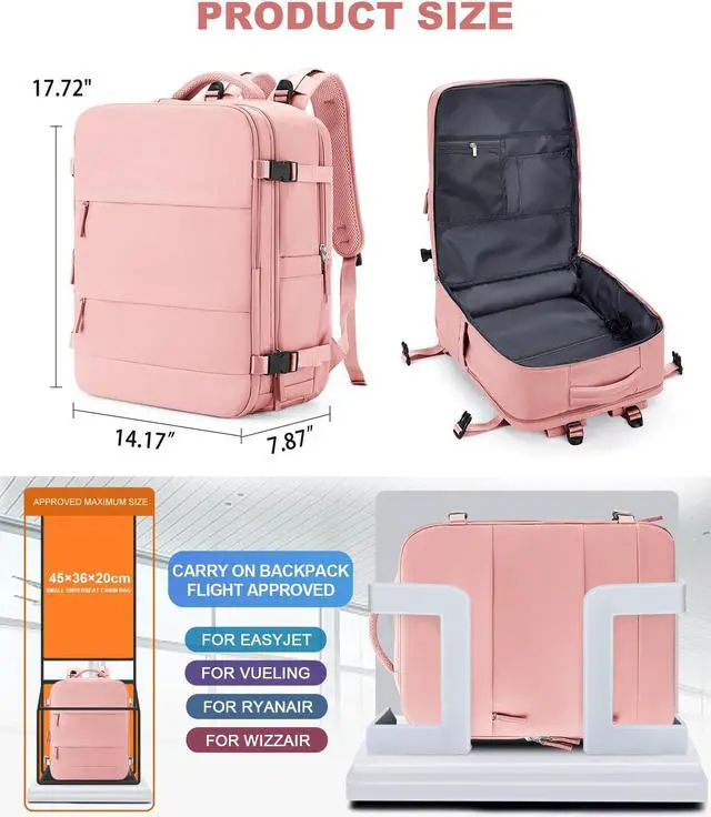 Alt view image 5 of 5 - coowoz Large Travel Backpack Carry On for Women Man Gym Backpacks with Laptop Compartment Mochila de Viaje Teacher Personal Item Backpack Rucksack Airplane Accessories Must Haves Pink