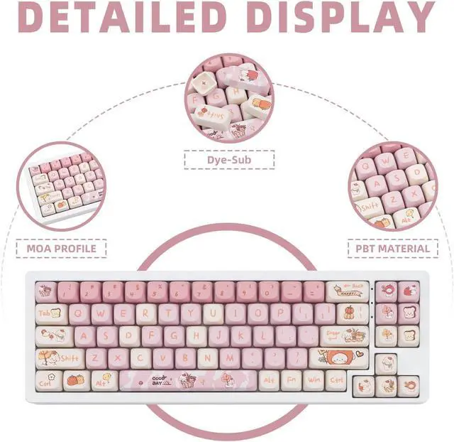 Alt view image 3 of 5 - COOMICKEY PBT Keycaps, 140 Keys Custom Keycaps Cute Dye-Sublimation Pink Dog Theme Keycap Set MOA Profile Key Caps for US Layout Cherry Gateron MX Swithes Mechanical Keyboards