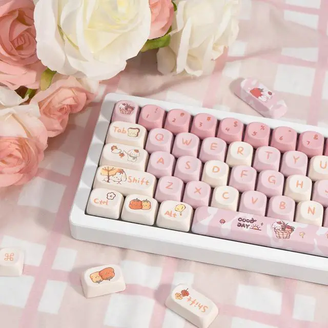 Alt view image 4 of 5 - COOMICKEY PBT Keycaps, 140 Keys Custom Keycaps Cute Dye-Sublimation Pink Dog Theme Keycap Set MOA Profile Key Caps for US Layout Cherry Gateron MX Swithes Mechanical Keyboards