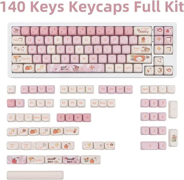 Alt view image 2 of 5 - COOMICKEY PBT Keycaps, 140 Keys Custom Keycaps Cute Dye-Sublimation Pink Dog Theme Keycap Set MOA Profile Key Caps for US Layout Cherry Gateron MX Swithes Mechanical Keyboards