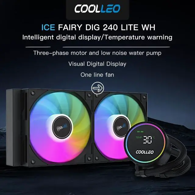 Alt view image 2 of 5 - COOLLEO ICE Fairy 240 Digital ARGB 240mm AIO CPU Cooler,Three-Phase Nine-Stage Water Pump 280W TDP Liquid CPU Cooler for AMD AM4/AM5 & Intel LGA 115X/1200/1700