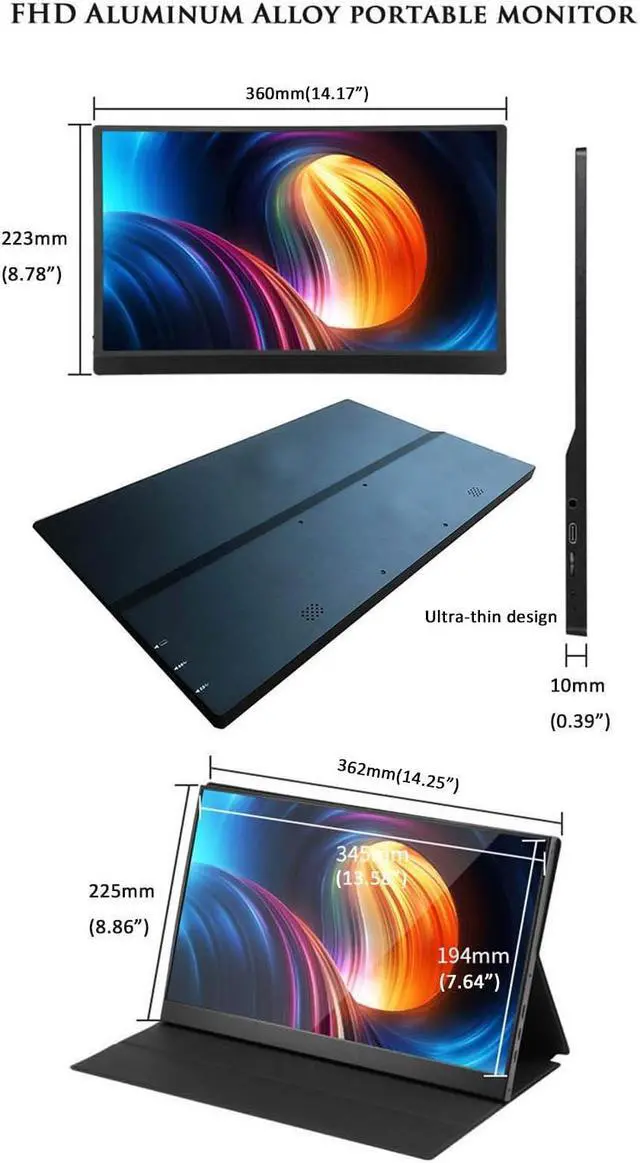 Alt view image 3 of 5 - corpereal 15.6inch FHD 1080P Portable Monitor with Cover and Speakers HDMI Gaming Ultra-Slim IPS External Screen for PC Phone Mac Laptop Display Game Xbox PS4/5 Switch