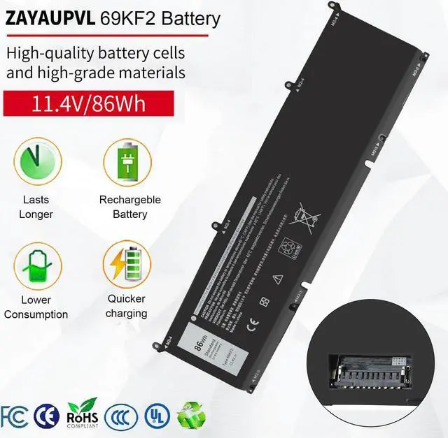 Alt view image 2 of 5 - 86Wh 69KF2 Battery for Dell XPS 15 9500 9510 9520 Precision 5550 5560 5570 Alienware M15 M17 R3 R4,G15 5510 5511 5515 5520 5521,G7 7500,Inspiron 7510 7610 P87F P91F P45E p100f M59JH 8FCTC 70N2F 11.4V