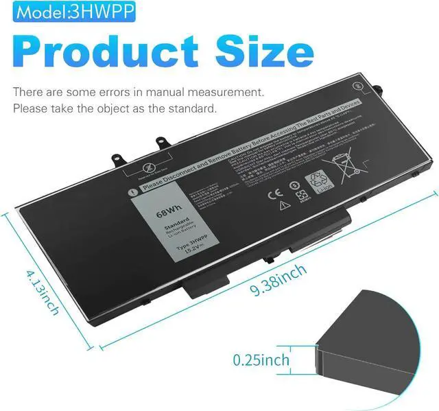 Alt view image 3 of 5 - ZAYAUPVL 3HWPP Battery for Dell Latitude 5410 5510 5501 5401 5411 5511 Precision 3541 3551,Inspiron 7706 2-in-1, Inspiron 17 7500 7506 2-in-1 Black 03HWPP 10X1J N2NLL 1VY7F 451-BCMN 68Wh 15.2V