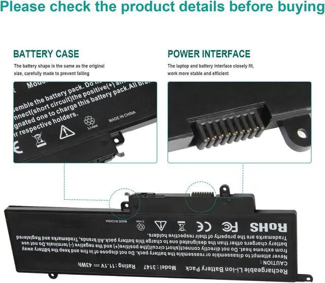 Alt view image 3 of 5 - GK5KY Laptop Battery for Dell Inspiron 11 3000 3147 3148 3153 3152 3157 3158 15 7000 7558 7568 13 7353 7359 7347 7348 7352 92NCT 092NCT 4K8YH 04K8YH RHN1C 0WF28 P20T P20T001 P55F P55F001 451-BBKK