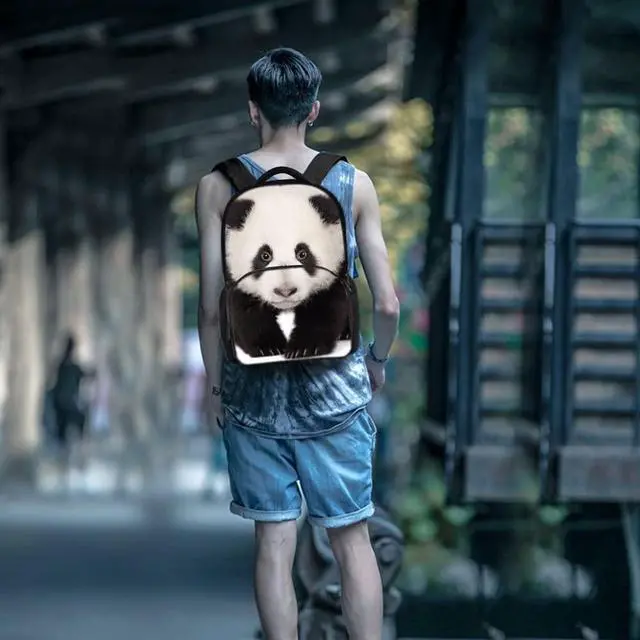 Alt view image 2 of 5 - Animal Backpack Panda School Bag 3D Printing 17 Inch For Man/Kid/Girl/Boy/Woman Black Cool Design Casual Daypack