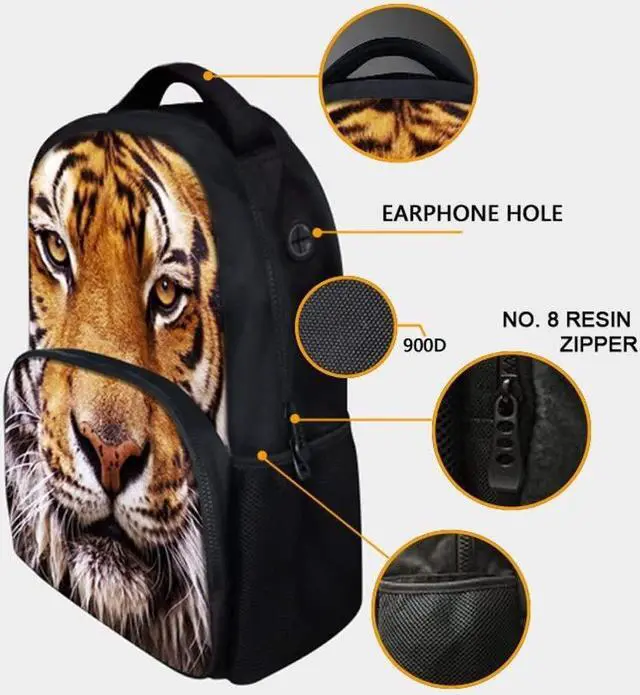 Alt view image 5 of 5 - Animal Backpack Panda School Bag 3D Printing 17 Inch For Man/Kid/Girl/Boy/Woman Black Cool Design Casual Daypack