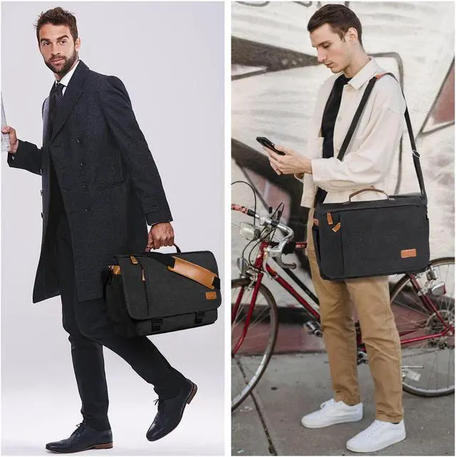 Alt view image 2 of 5 - ESTARER Men Messenger Bag 15.6 inch, Water-resistant Canvas Computer Work Bag, Laptop Shoulder Bag Briefcase Satchel, Dark Grey
