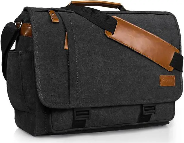 Main image of ESTARER Men Messenger Bag 15.6 inch, Water-resistant Canvas Computer Work Bag, Laptop Shoulder Bag Briefcase Satchel, Dark Grey