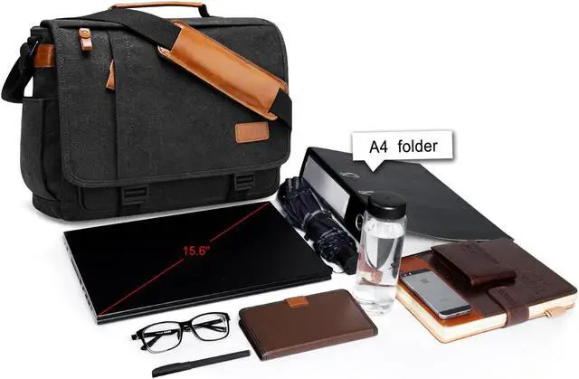 Alt view image 4 of 5 - ESTARER Men Messenger Bag 15.6 inch, Water-resistant Canvas Computer Work Bag, Laptop Shoulder Bag Briefcase Satchel, Dark Grey