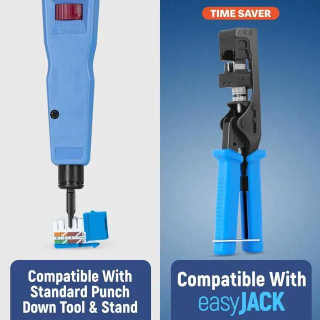 Alt view image 4 of 5 - Everest 90° Angled RJ45 Cat5e Keystone Jacks 50-Pack in Blue - Slim Profile Female RJ45 Connectors - Cat 5e Keystone Jack - Compatible with 90° Angled Speed Termination Tool - easyJACK (B094WB91H3)