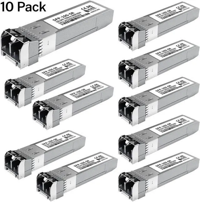 Alt view image 2 of 5 - 10Pack 10GBase-SR SFP+ Module, Multi-Mode LC Ethernet Transceiver, 10G 850nm MMF up to 400m, Compatible with Cisco SFP-10G-SR, Meraki, Ubiquiti UF-MM-10G, Mikrotik, Netgear, TP-Link, Aruba and More