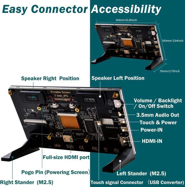 Alt view image 2 of 5 - GeeekPi 7 inch Capacitive Touchscreen for Raspberry Pi, HDMI Monitor IPS 1024X600 LCD Display with Dual-Speaker for Raspberry Pi 5/4B/3B+/3B/B+, with Mount Hole to Install Raspberry Pi Board