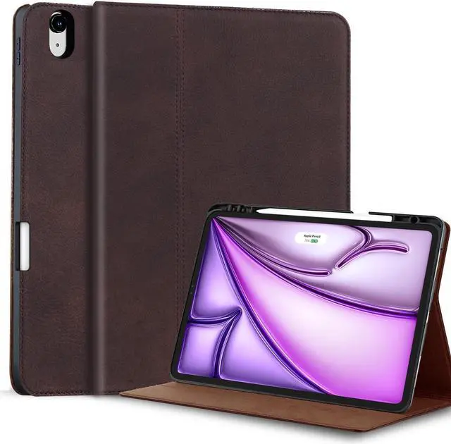 Main image of Gexmil Genuine Leather Case for iPad Air 13 Inch M3 2025/ M2 2024,Premium Leather Smart Folio Cover with Pencil Holder, Auto Sleep/Wake,Adjustable Stand, Anti-Slip,Sand Dark Brown