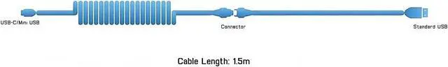 Alt view image 5 of 5 - Glacier Premium Durable Quality Braided USB-C to USB-A Coiled Cable with Detachable Metal Aviator Connector Plug for Mechanical Keyboard (Yellow)