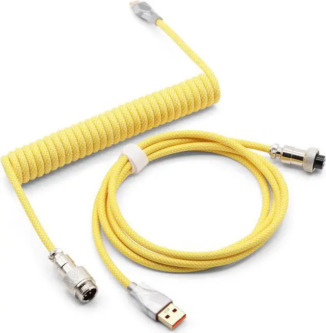 Main image of Glacier Premium Durable Quality Braided USB-C to USB-A Coiled Cable with Detachable Metal Aviator Connector Plug for Mechanical Keyboard (Yellow)