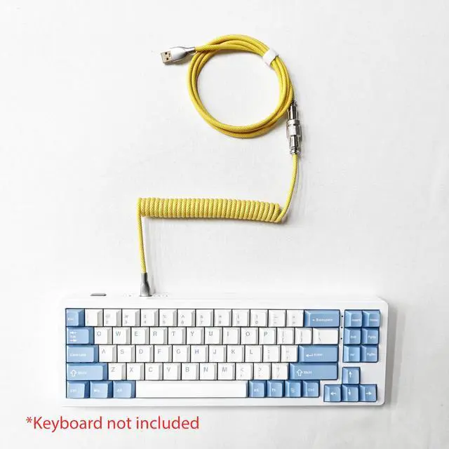 Alt view image 4 of 5 - Glacier Premium Durable Quality Braided USB-C to USB-A Coiled Cable with Detachable Metal Aviator Connector Plug for Mechanical Keyboard (Yellow)
