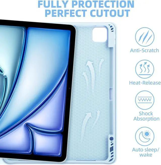 Alt view image 3 of 5 - GOKOCO iPad Air 13 inch M2 2024 Case with Keyboard-Keyboard Case for iPad Pro 12.9 inch 6th/5th/4th/3rd Generation with Pencil Holder,Wireless Detachable Keyboard,Auto Sleep/Wake Function-Blue