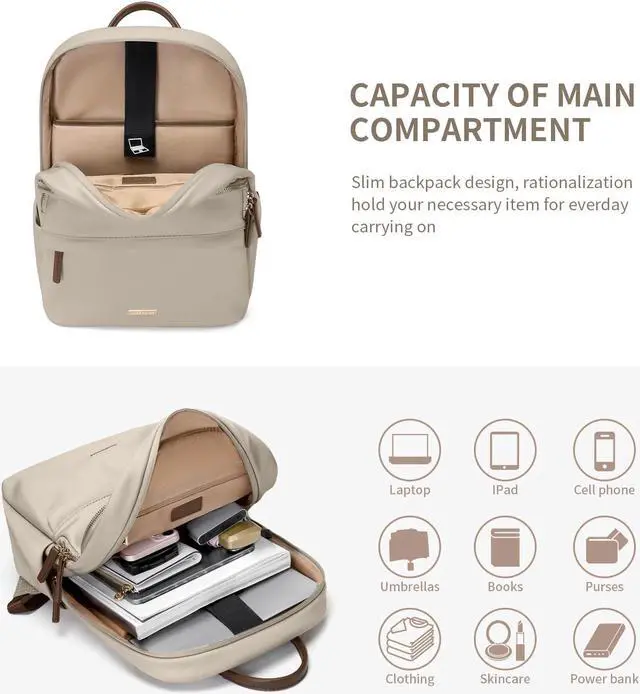 Alt view image 3 of 5 - GOLF SUPAGS Laptop Backpack for Women Slim Computer Bag Work Travel College Backpack Purse Fits 14 Inch Notebook (Apricot)